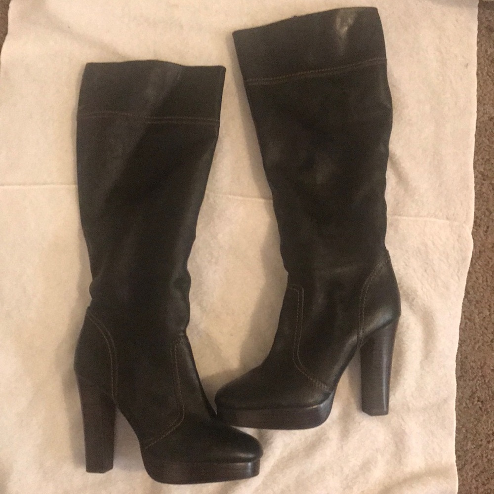 Tall Espresso brown platform leather boots size 8